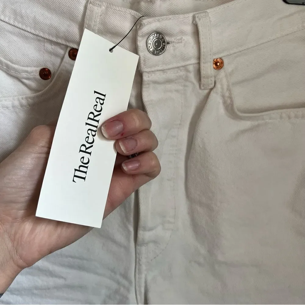 RE/DONE White Distressed Jean Short